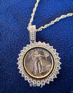1-ct de Diamants Authentiques Pièce d'Or American Eagle de 5$ Pendentif en Or 14-ct à 1688,88$.