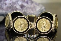 14k 22k Gold 1997 6 Liberty American Eagle $5 Coins Bracelet De Pièce Onyx 37,8 Gramme