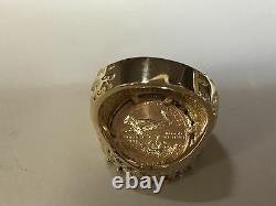 14k Gold Mens 22mm Coin Ring Avec Un 22k 1/10 Oz American Eagle Coin With 5/8tcw