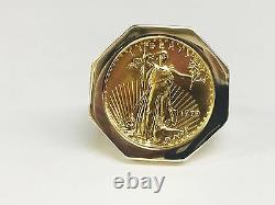 14k Gold Mens 25mm Ring Avec Un 22k 1/4 Oz American Eagle Coin