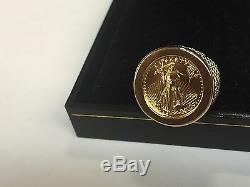 14k Or 20 MM Anneau Coin Hommes Avec 22 K 1/10 Oz American Eagle Coin