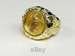 14k Or 22 MM Nugget Coin Ring Pour 1/10 Oz American Eagle Coin -mount Seulement