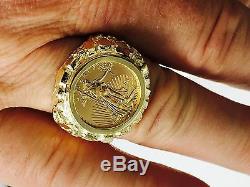 14k Or 22 MM Nugget Coin Ring Pour 1/10 Oz American Eagle Coin -mount Seulement