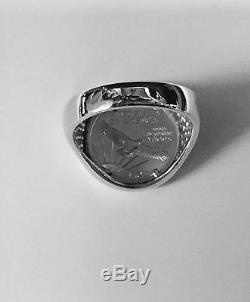 14k Or Blanc Hommes 19,5 MM Ring Coin Avec 1/10 Oz Platinum American Eagle Coin