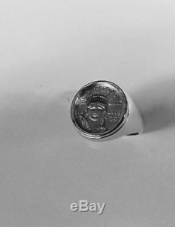 14k Or Blanc Hommes 19,5 MM Ring Coin Avec 1/10 Oz Platinum American Eagle Coin