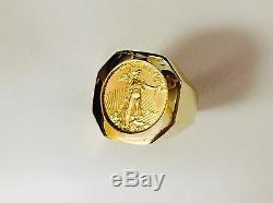 14k Or Jaune Hommes Coin Ring Pour 1/10 Oz American Eagle Coin-montage Seulement