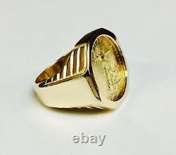 14k Or Jaune Solide Mens 25mm Coin Ring Avec 22k 1/4 Oz American Eagle Coin