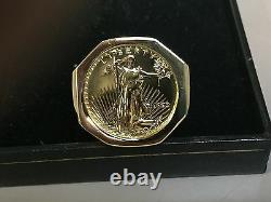 14k Or Jaune Solide Mens 25mm Coin Ring Avec 22k 1/4 Oz American Eagle Coin