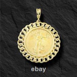 14k Yellow Gold Curb Chaîne Lien Cadre Pendant Pour 1 Oz Us American Eagle Coin