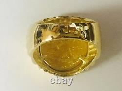 14k Yellow Gold Homme 21 MM Coin Ring Avec Un 22 K 1/0 Oz American Eagle Coin