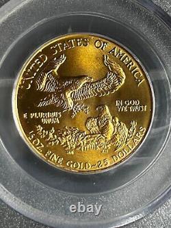 1986 $25 Gold Eagle Pcgs Ms67 translates to 'Aigle d'or de 1986 de 25 dollars, Pcgs Ms67' in French.