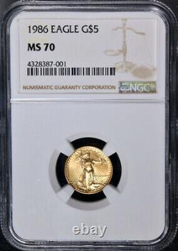 1986 Aigle D'or Américain 5 $ Ngc Ms70 Marron Étiquette