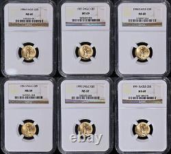 1986 à 1991 Ensemble de pièces de monnaie American Eagle en or $5 NGC MS69 avec chiffre romain 6 STOCK