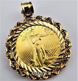 1987 1/10 oz American Eagle ASE Set dans un pendentif en lunette plaqué or jaune 14 carats