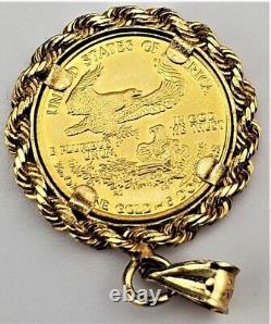 1987 1/10 oz American Eagle ASE Set dans un pendentif en lunette plaqué or jaune 14 carats