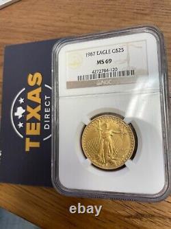 1987 1/2 Oz 25 $ Gold American Eagle Ngc Ms 69