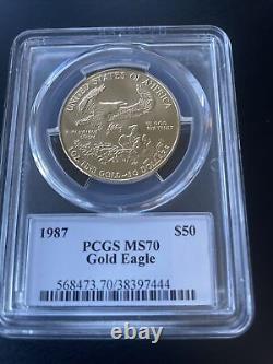 1987 50 $ Ms70 Gold American Eagle Ms70 Pcgs John M. Mercanti Signé