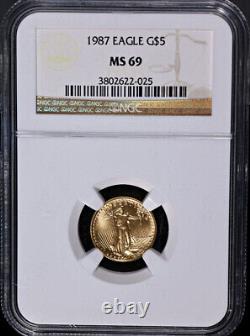 1987 Aigle Américain en Or $5 NGC MS69 Étiquette Brune EN STOCK