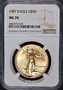 1987 Aigle D'or Américain 50 $ Ngc Ms70 Marron Étiquette