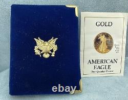 1988-P Pièce en or de 1/4 d'once American Eagle $10 en qualité Proof avec COA, édition limitée