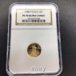 1988-p American Gold Eagle Proof 1/10 Oz 5 $ Ngc Pf70 Ucam