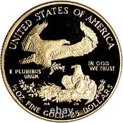 1988-p American Gold Eagle Proof 1/2 Oz 25 $ Pièce En Capsule