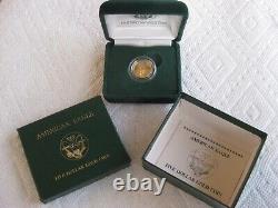 1989 $5 American Gold Eagle 1/10 Oz Coin / Presentation Box Avec Coa