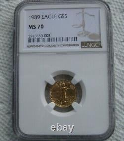 1989 $5 American Gold Eagle 1/10 Oz Ngc Ms 70