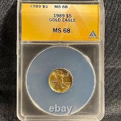 1989 $5 Gold American Eagle Non Circulé Anacs Ms68