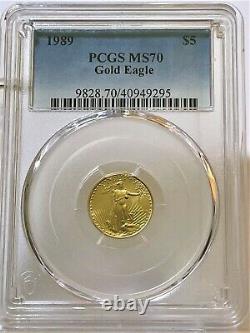 1989 $5 Gold American Eagle Pcgs Ms70 1/10 Oz. Pcgs Poplulation 52