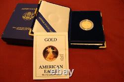 1990 P Date Clé American Eagle Proof $10 Gold Coin 1/4 Oz Gold With Box & Coa Us