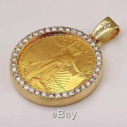 1991 1 Oz D'or American Eagle Bu (mcmxci) Et 2.80ct Diamant Pendentif Pièce 48g