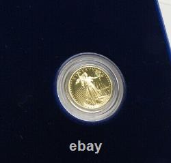 1991 American Eagle $5 Proof Gold Coin 1/10 Oz Dans Le Cas Original W Coa