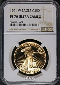1991-w Gold American Eagle 50 $ Ngc Pf70 Ultra Cameo Brown Label Stock