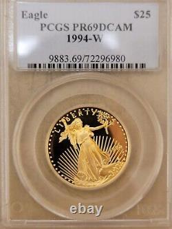 1994-w $25 1/2 Oz. Gold American Eagle Proof Pcgs Pf69 Pr69 Dcam