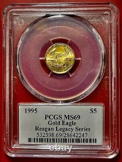 1995 $5 Gold Eagle Pcgs Ms69 Reagan Pop 37 Gaudens Design Nice # Iig Ksh
