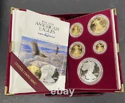 1995-w American Eagle 10th Anniversary 5 Pièce Gold & Silver Proof Set Box & Coa