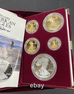 1995-w American Eagle 10th Anniversary 5 Pièce Gold & Silver Proof Set Box & Coa
