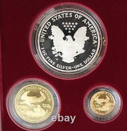 1995-w American Eagle 10th Anniversary Bullion Gold & Silver Proof Set Box & Coa