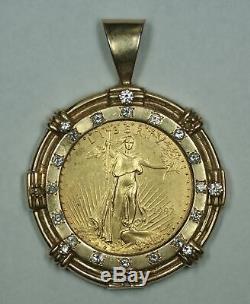 1997 Gold Eagle 1 Oz 50 $ Age Coin Diamant Lourd Vintage 14k Bezel Pendentif