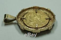 1997 Gold Eagle 1 Oz 50 $ Age Coin Diamant Lourd Vintage 14k Bezel Pendentif