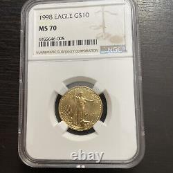 1998 $10 Gold Eagle Rare Ms 70 Ngc Faible Population De 459 Ngc