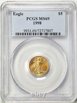 1998 $5 1/10oz Gold American Eagle Ms69 Pcgs 72717897