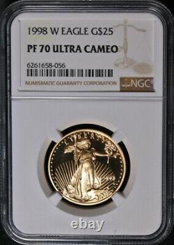 1998-w Gold American Eagle 25 $ Ngc Pf70 Ultra Cameo Brown Label Stock