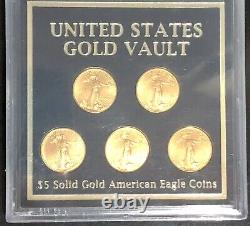 1999 1/10 once d'or 5 dollars American Eagle United States Gold Vault Ensemble de 5 pièces