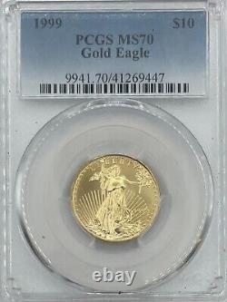 1999 10 $ 1/4 Oz American Gold Eagle, Ms70 Pcgs