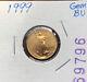1999 $5 Gold American Eagle Coin. 1/10 Oz D'or. Bu Non Circulé