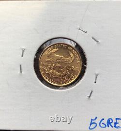1999 $5 Gold American Eagle Coin. 1/10 Oz D'or. Bu Non Circulé
