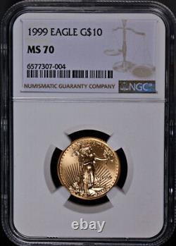 1999 Gold American Eagle 10 $ Ngc Ms70 Brown Label Stock