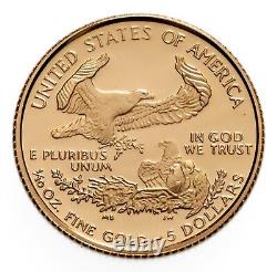 1999-W $5 1/10 Oz. Gold American Eagle Proof en condition de bijou dans une capsule seulement